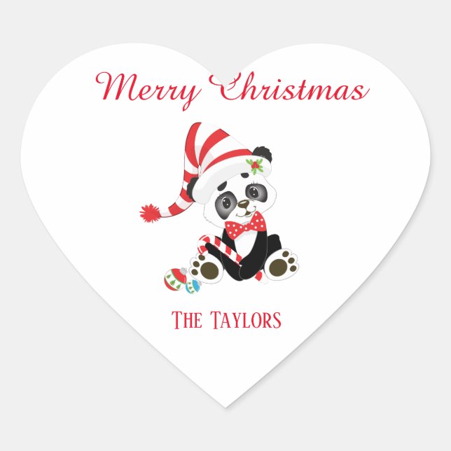 Jolly Panda waiting for Christmas Heart Sticker (Front)