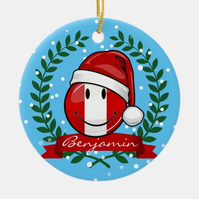 Jolly Peruvian Flag Christmas Style Ceramic Tree Decoration (Front)