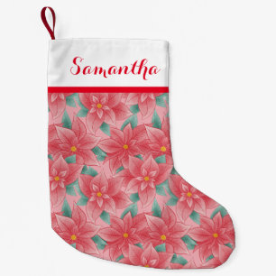 Jolly Pink And Red Poinsettia Personalised Name Small Christmas Stocking