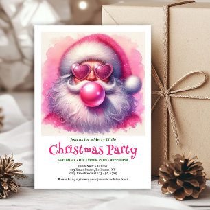 Jolly pink santa chewing gum watercolor holiday invitation