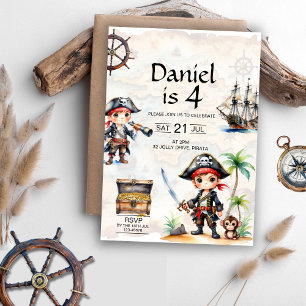 Jolly Pirates 4th Birthday Invitation
