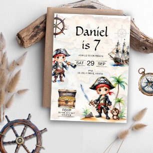 Jolly Pirates 7th Birthday Party Invitation