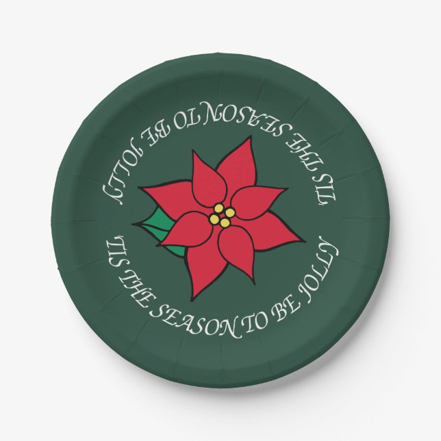 Jolly Poinsettia Christmas Paper Plates (Front)
