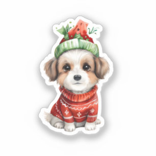 Jolly Pup: Dog in Santa Hat Sticker