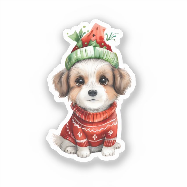 Jolly Pup: Dog in Santa Hat Sticker (Front)