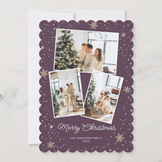 Jolly Purple Photo Collage Merry Christmas Card (Front)