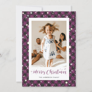 Jolly Purple Plaid Photo Merry Christmas Holiday Card