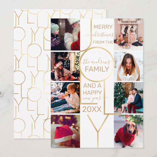 Jolly Quote Gold White Typography Photo Christmas Holiday Card (Front/Back)