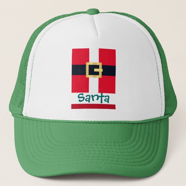 Jolly Red Christmas Santa Designs Trucker Hat (Front)