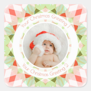Jolly Red Green Christmas Star Photo Keepsake Gift Square Sticker
