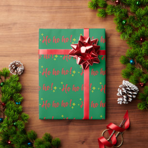 Jolly Red Ho Ho Ho Christmas Gift Green Seamless Wrapping Paper