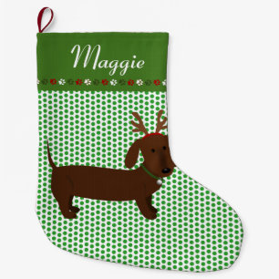 Jolly Reindeer Brown Dachshund Personalised Large Christmas Stocking