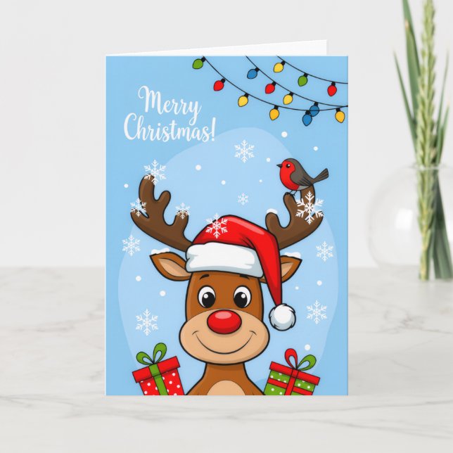 Jolly Reindeer Christmas Cheer – Kids Holiday Card (Front)