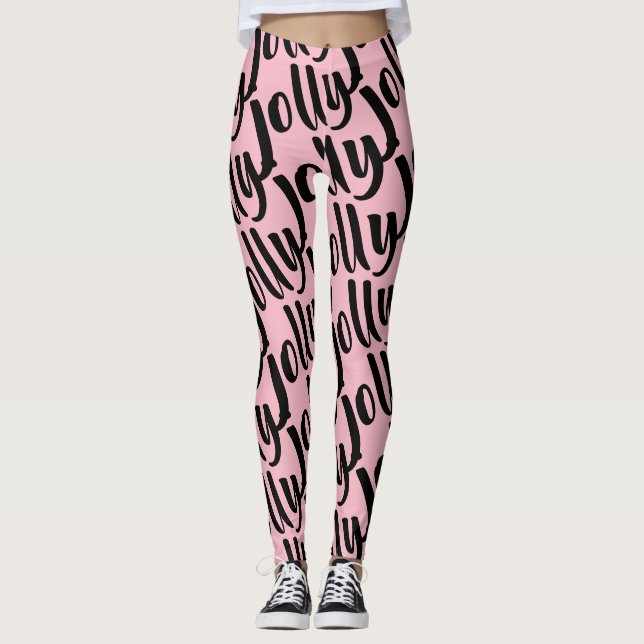 Jolly repeat pattern on pink calligraphy leggings (Front)