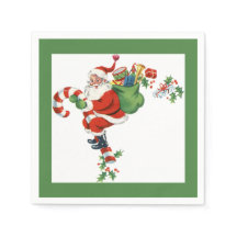 Jolly Retro Santa Riding Candy Cane Green Paper