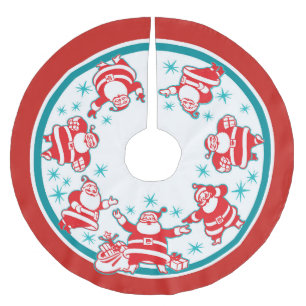 Jolly Retro Santas Brushed Polyester Tree Skirt