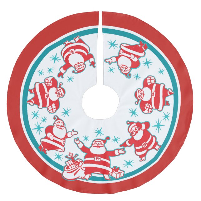 Jolly Retro Santas Brushed Polyester Tree Skirt (Front)