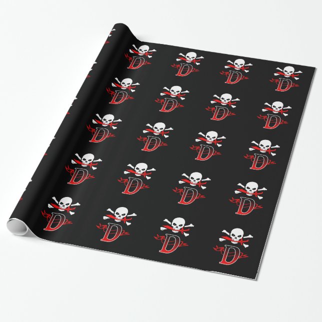 Jolly Roger D Monogram Initial Wrapping Paper (Unrolled)