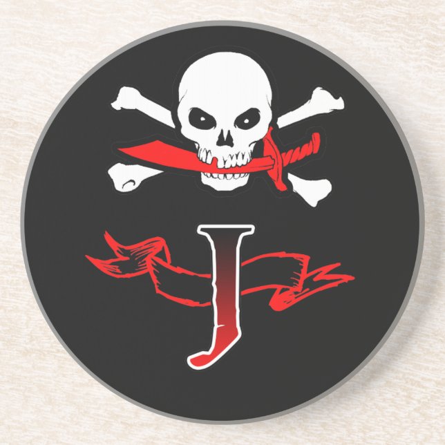 Jolly Roger J Monogram Initial Coaster (Front)