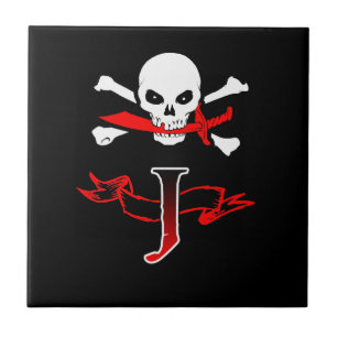Jolly Roger J Monogram Initial Tile