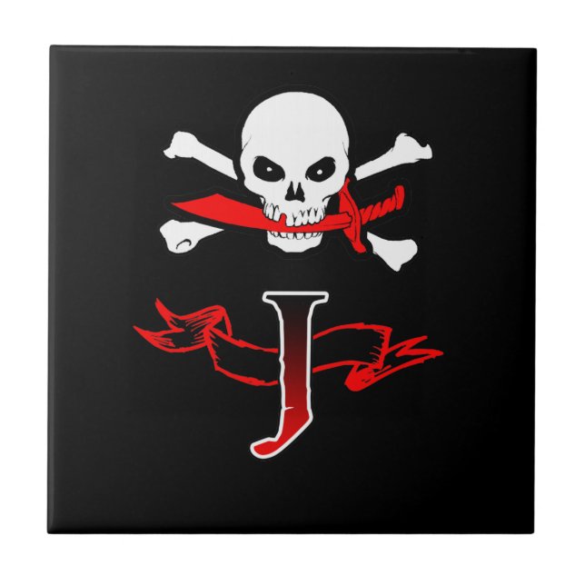 Jolly Roger J Monogram Initial Tile (Front)