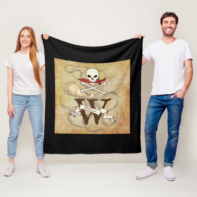 Jolly Roger Monogram Initial  Fleece Blanket (In Situ)