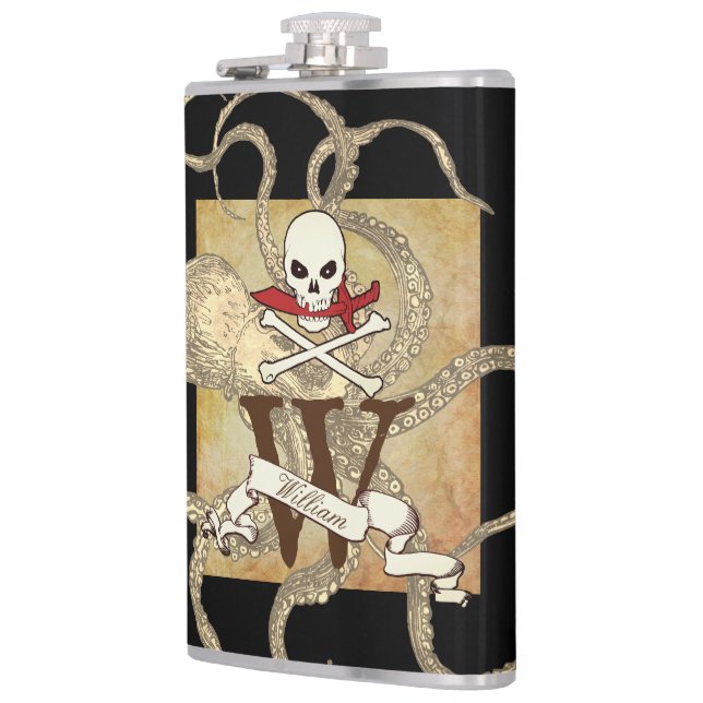 Jolly Roger Monogram Initial  Hip Flask (Left)