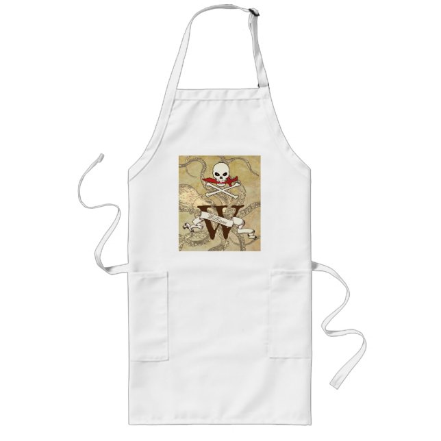 Jolly Roger Monogram Initial  Long Apron (Front)