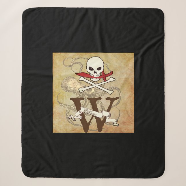 Jolly Roger Monogram Initial  Sherpa Blanket (Front)
