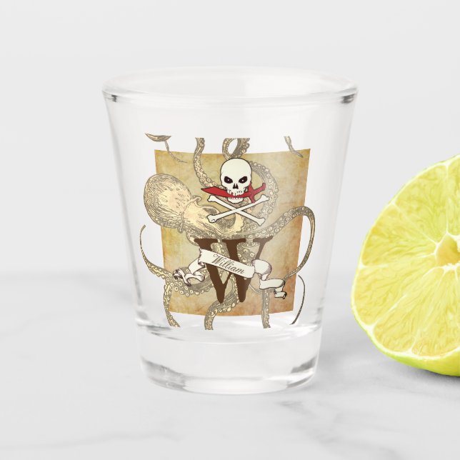 Jolly Roger Monogram Initial  Shot Glass (Front)