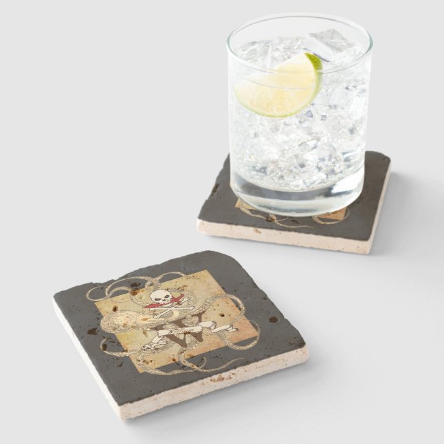 Jolly Roger Monogram Initial  Stone Coaster (Side)