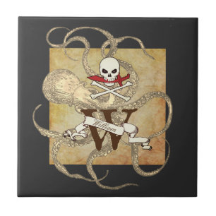 Jolly Roger Monogram Initial  Tile