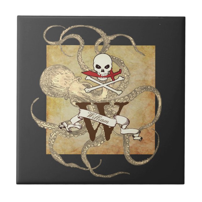 Jolly Roger Monogram Initial  Tile (Front)