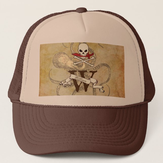 Jolly Roger Monogram Initial  Trucker Hat (Front)