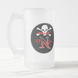Jolly Roger N Monogram Initial Frosted Glass Beer Mug
