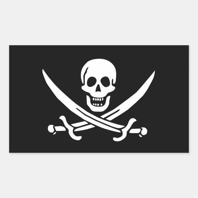 Jolly Roger of Calico Jack Rackham (BLACK) Rectangular Sticker (Front)