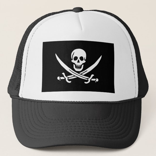 Jolly Roger of Calico Jack Rackham (BLACK) Trucker Hat (Front)