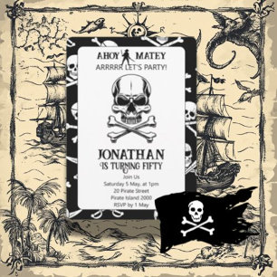 jolly roger pirate birthday invitation