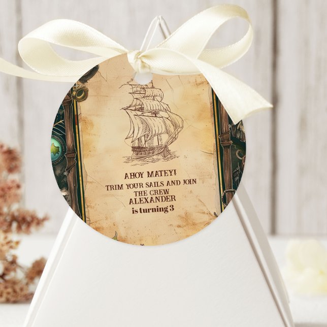 Jolly Roger Pirate Birthday Party Classic Round Sticker (Creator Uploaded)