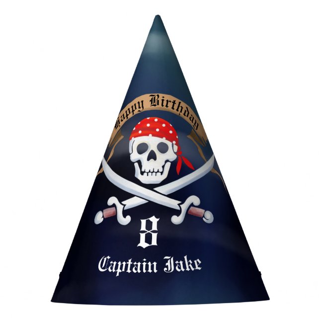Jolly Roger Pirate Birthday Party Hat (Front)