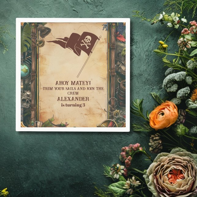 Jolly Roger Pirate Birthday Party Napkin (Creator Uploaded)