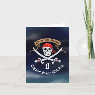 Jolly Roger Pirate Birthday Party Photo Thank You Card