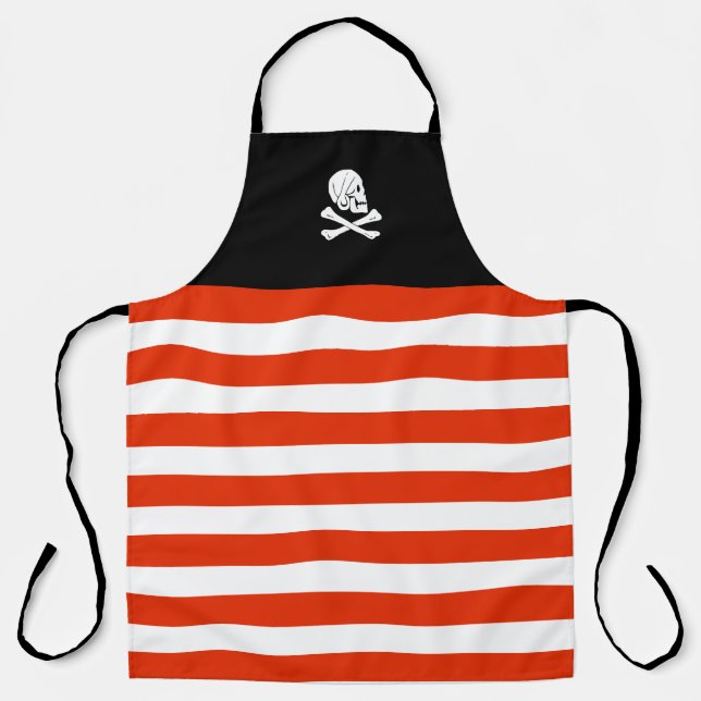 Jolly Roger Pirate Black and Red Birthday  Apron (Front)
