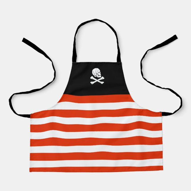 Jolly Roger Pirate Black and Red Birthday Kids  Apron (Front)