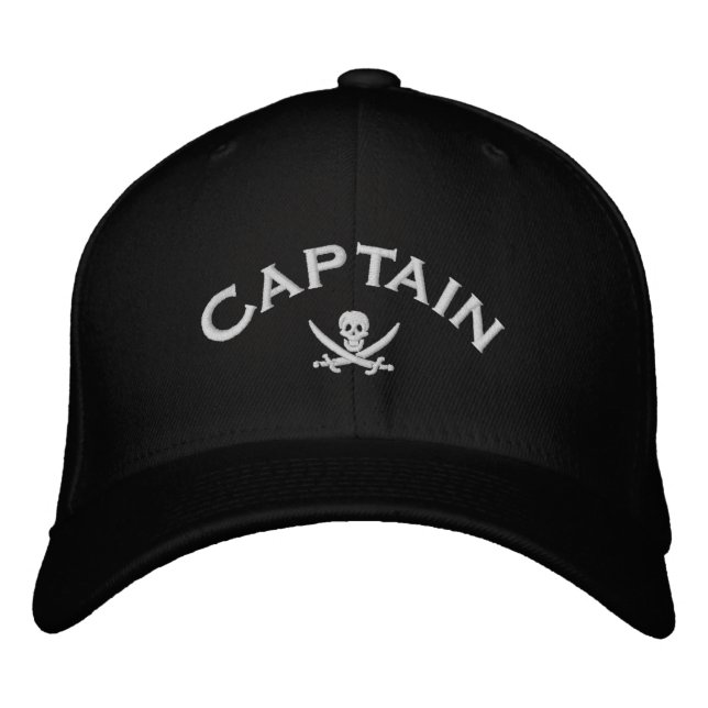 Jolly roger pirate captains  embroidered hat (Front)
