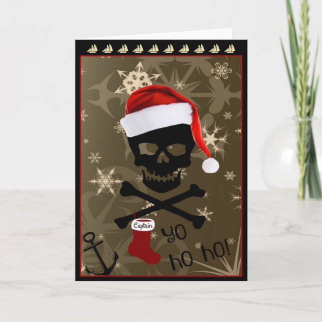 Jolly Roger Pirate Christmas Holiday Card (Front)