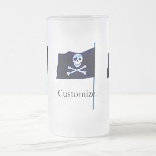 jolly roger pirate flag frosted glass beer mug
