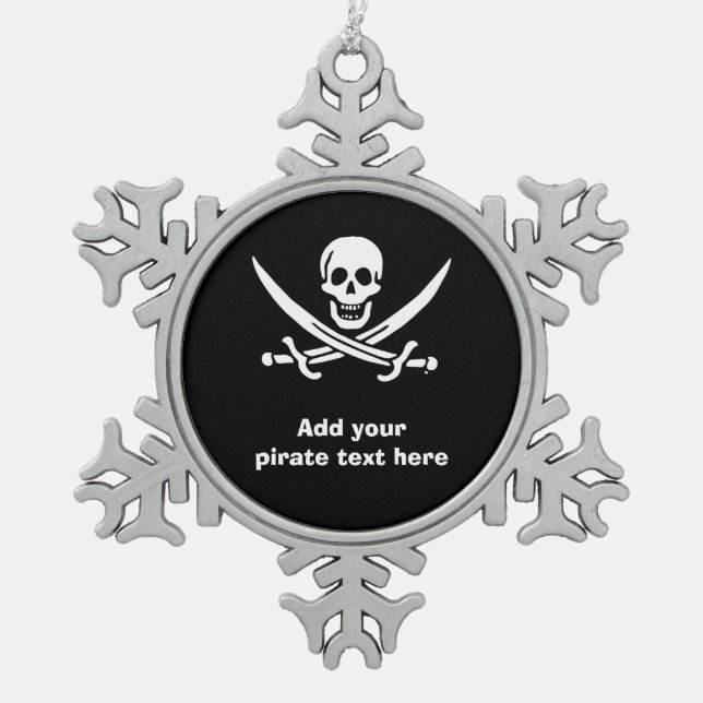 Jolly roger pirate flag snowflake pewter christmas ornament (Front)