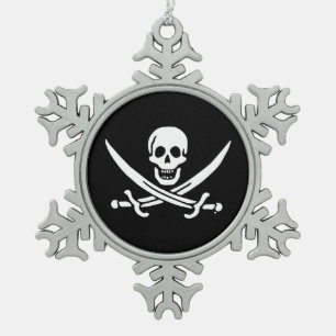 Jolly roger pirate flag snowflake pewter christmas ornament