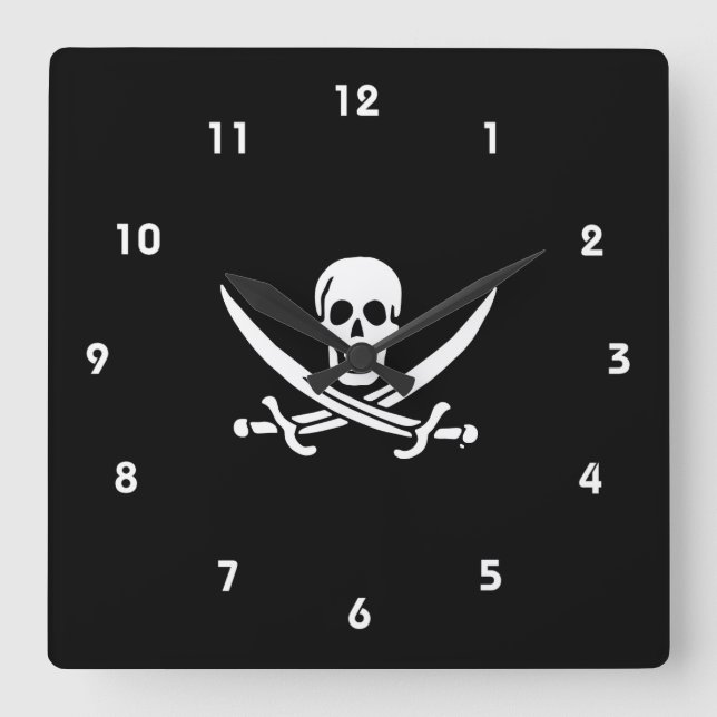 Jolly roger pirate flag square wall clock (Front)